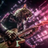 chat chanteur réaliste photo Roche métal guitare basse étape scène professionnel coup la musique concert bande