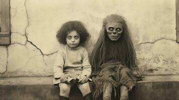 les enfants des gamins Halloween effrayant ancien la photographie masques 19e siècle horreur costumes fête photo