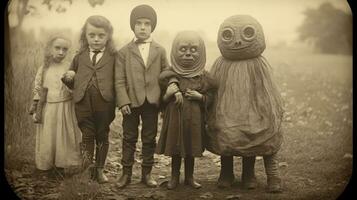 les enfants des gamins Halloween effrayant ancien la photographie masques 19e siècle horreur costumes fête photo