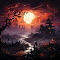 Château paysage vampire maison Halloween illustration ouvrages d'art isolé tatouage terrifiant fantaisie dessin animé photo