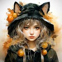 femelle femme fille chapeau citrouille Halloween illustration ouvrages d'art horreur isolé tatouage fantaisie dessin animé photo