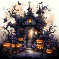 Château paysage vampire maison Halloween illustration ouvrages d'art isolé tatouage terrifiant fantaisie dessin animé photo