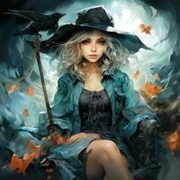 femelle femme fille chapeau citrouille Halloween illustration ouvrages d'art horreur isolé tatouage fantaisie dessin animé photo