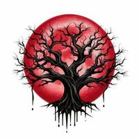 arbre du sang lune Halloween illustration effrayant horreur conception tatouage vecteur isolé autocollant fantaisie photo