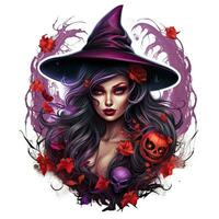 sorcière sorcière portrait Halloween illustration effrayant horreur tatouage vecteur isolé autocollant fantaisie photo