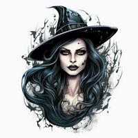 sorcière sorcière portrait Halloween illustration effrayant horreur tatouage vecteur isolé autocollant fantaisie photo