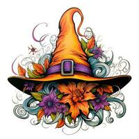 sorcière casquette chapeau Halloween illustration effrayant horreur conception tatouage vecteur isolé autocollant fantaisie photo