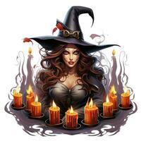 sorcière bougies portrait Halloween illustration effrayant horreur conception tatouage vecteur isolé fantaisie photo