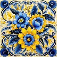 rétro ancien fleuri ornement tuile vitré Portugais mosaïque modèle floral bleu carré art photo