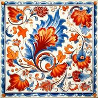 rétro ancien fleuri ornement tuile vitré Portugais mosaïque modèle floral bleu carré art photo