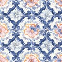 rétro ancien fleuri ornement tuile vitré Portugais mosaïque modèle floral bleu carré art photo