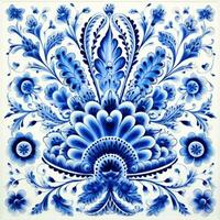 rétro ancien fleuri ornement tuile vitré Portugais mosaïque modèle floral bleu carré art photo