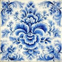 rétro ancien fleuri ornement tuile vitré Portugais mosaïque modèle floral bleu carré art photo