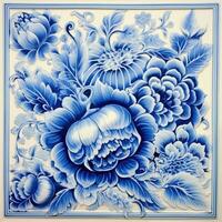 rétro ancien fleuri ornement tuile vitré Portugais mosaïque modèle floral bleu carré art photo