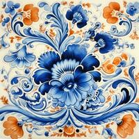 rétro ancien fleuri ornement tuile vitré Portugais mosaïque modèle floral bleu carré art photo