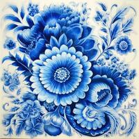 rétro ancien fleuri ornement tuile vitré Portugais mosaïque modèle floral bleu carré art photo