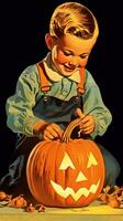 ancien rétro les enfants livre carte postale illustration Années 50 effrayant Halloween costume sourire sorcière photo