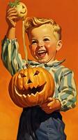 ancien rétro les enfants livre carte postale illustration Années 50 effrayant Halloween costume sourire sorcière photo