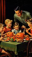 ancien rétro les enfants livre carte postale illustration Années 50 effrayant Halloween costume sourire sorcière photo