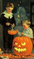 ancien rétro les enfants livre carte postale illustration Années 50 effrayant Halloween costume sourire sorcière photo