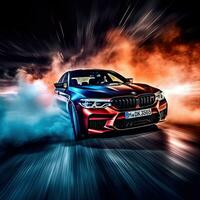 m5 dérive voiture professionnel photo fumée dynamique dans mouvement Piste sport réglage la vitesse la photographie
