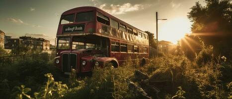 rouge autobus double decker Londres Publier apocalypse paysage Jeu fond d'écran photo art illustration rouille