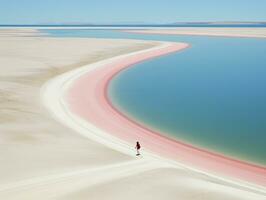 femme plage le sable paradis océan mer retour drone Haut vue vagues silence sérénité Zen tranquillité photo