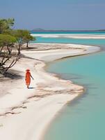 femme plage le sable paradis océan mer retour drone Haut vue vagues silence sérénité Zen tranquillité photo