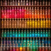 pots bouteilles étain coloré palette Contexte mode hindou vibrant figure poussière maquillage dessin photo