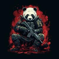 Panda pistolet fusil T-shirt conception maquette imprimable couverture tatouage isolé vecteur illustration ouvrages d'art photo