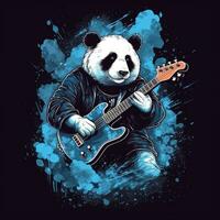 Panda basse guitare T-shirt conception maquette imprimable couverture tatouage isolé vecteur illustration ouvrages d'art photo