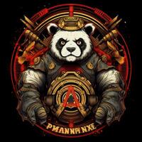 Panda guerrier marteau de guerre T-shirt conception maquette imprimable couverture tatouage isolé vecteur illustration photo