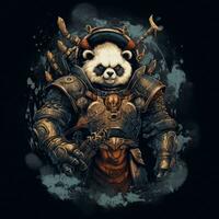 Panda guerrier marteau de guerre T-shirt conception maquette imprimable couverture tatouage isolé vecteur illustration photo