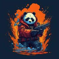 Panda pistolet fusil T-shirt conception maquette imprimable couverture tatouage isolé vecteur illustration ouvrages d'art photo