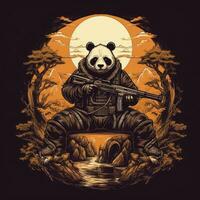 Panda pistolet fusil T-shirt conception maquette imprimable couverture tatouage isolé vecteur illustration ouvrages d'art photo