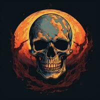 crâne univers planète T-shirt conception maquette imprimable couverture tatouage isolé vecteur illustration art photo