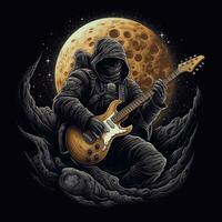 astronaute guitare T-shirt conception maquette imprimable couverture tatouage isolé vecteur illustration ouvrages d'art photo