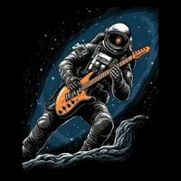 astronaute guitare T-shirt conception maquette imprimable couverture tatouage isolé vecteur illustration ouvrages d'art photo