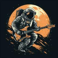 astronaute guitare T-shirt conception maquette imprimable couverture tatouage isolé vecteur illustration ouvrages d'art photo