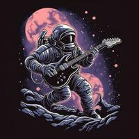 astronaute guitare T-shirt conception maquette imprimable couverture tatouage isolé vecteur illustration ouvrages d'art photo