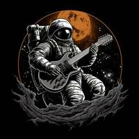 astronaute guitare T-shirt conception maquette imprimable couverture tatouage isolé vecteur illustration ouvrages d'art photo