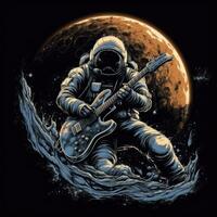 astronaute guitare T-shirt conception maquette imprimable couverture tatouage isolé vecteur illustration ouvrages d'art photo