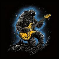 astronaute guitare T-shirt conception maquette imprimable couverture tatouage isolé vecteur illustration ouvrages d'art photo