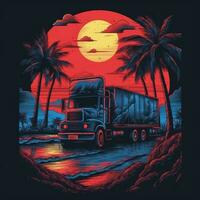 un camion boue Soleil T-shirt conception maquette imprimable couverture tatouage isolé vecteur illustration ouvrages d'art photo