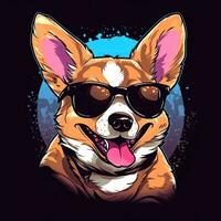 corgi chien lunettes de soleil T-shirt conception maquette imprimable couverture tatouage isolé vecteur illustration art photo