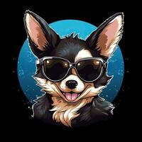 corgi chien lunettes de soleil T-shirt conception maquette imprimable couverture tatouage isolé vecteur illustration art photo
