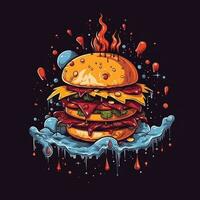 gros Burger espace T-shirt conception maquette imprimable couverture tatouage isolé vecteur illustration ouvrages d'art photo