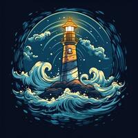 mer phare T-shirt conception maquette imprimable couverture tatouage isolé vecteur illustration ouvrages d'art photo