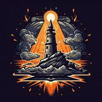 mer phare T-shirt conception maquette imprimable couverture tatouage isolé vecteur illustration ouvrages d'art photo