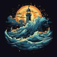 mer phare T-shirt conception maquette imprimable couverture tatouage isolé vecteur illustration ouvrages d'art photo